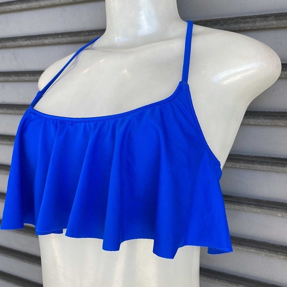 PINK Victoria's Secret Royal Blue Flounce Bikini Top Size S - Picture 5 of 9